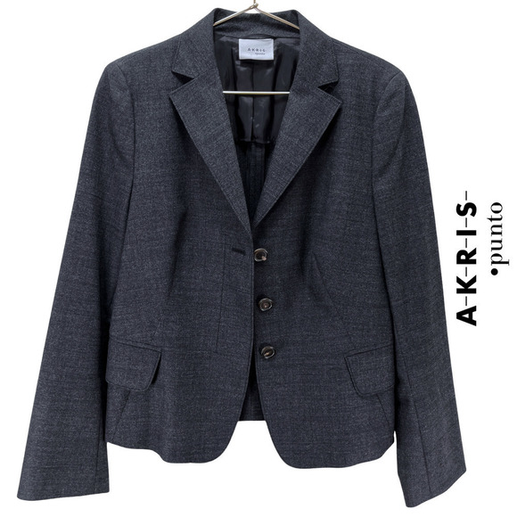 Akris Punto Charcoal Gray Three-Button Wool Blazer Women's Size 10 - Picture 1 of 15